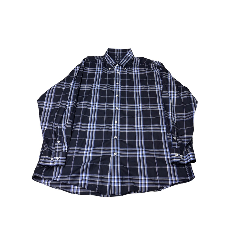 Burberry London Mens XXL Navy Blue Plaid Button Down Shirt Made in USA Cotton